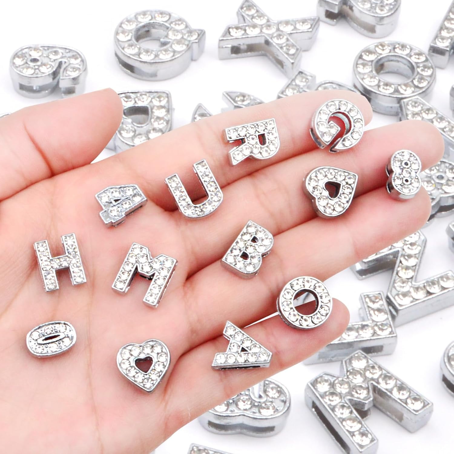 40pcs 8mm Full Rhinestones Slide Charms Alloy Crystal Alphabet Letters ...