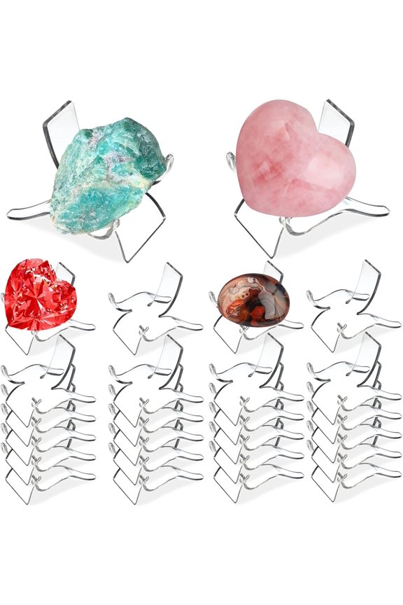 40pcs Acrylic Display Holder, Clear Display Easel Stands Pedestal Collectibles Display Stands for Displaying Crystal Geodes Rock Mineral Agate Coral