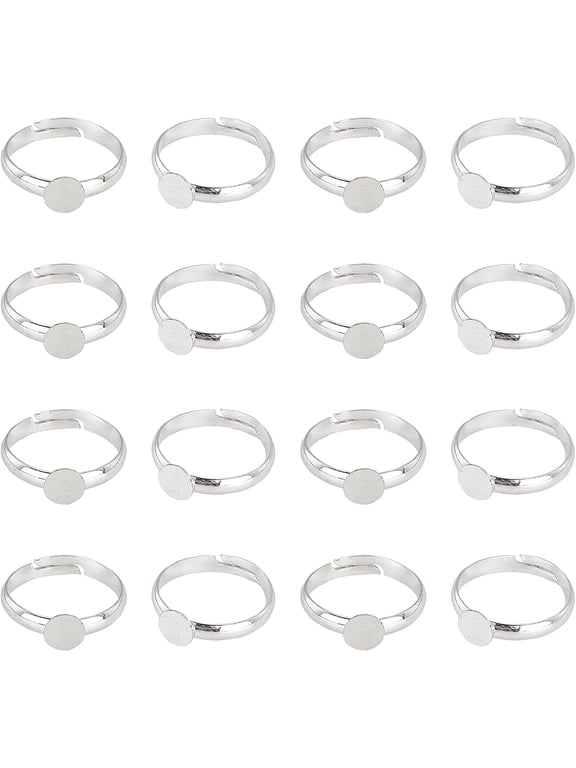40pcs Adjustable Blank Rings Silver Rings Brass Finger Ring Settings Components Base with 6mm Round Pad for DIY DIY Jewelry Making Birthday Women