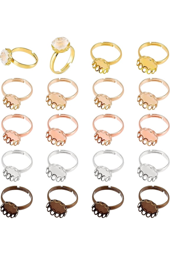 40pcs Adjustable Ring Blank 5 Colors Ring Base Blank with 11/13mm Flat Base Blank Finger Rings Settings Components Cabochon Base Bezel for Ring Blanks Making Kit Mixed Color