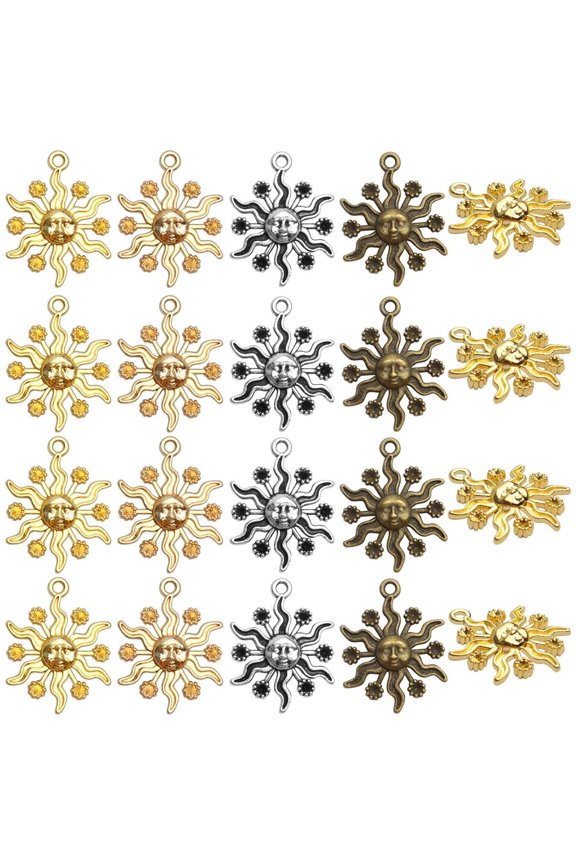 40pcs Alloy Celestial Sun Charms Tibetan Sun Smile Charm Jewelry Charms Pendants for DIY Earring Necklace Jewelry Findings23mm