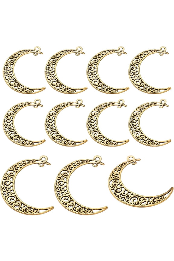 40pcs Antique Golden Hollow Moon Charms Alloy Luna Crescent Symbol Filigree Pendants Jewelry Making Findings for DIY Bracelets Necklace Earring Crafts Supplies