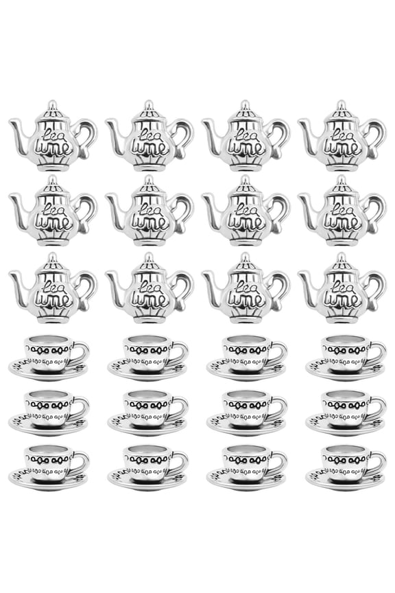 40pcs Antique Silver Mixed Tea Cup Charms Vintage Alloy Teapot Coffee Mug Cup Dangle Pendants Craft Supplies for DIY Necklace Bracelet Crafts Jewelry Making, 2 Styles