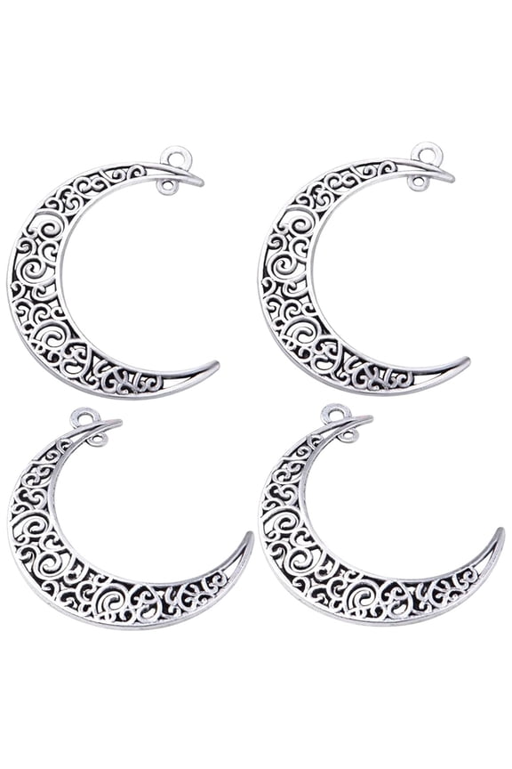 40pcs Antique Silver Moon Charms Tibetan Alloy Luna Crescent Pendants Hollow for DIY DIY Bracelets Necklace Jewelry Making Accessories, 40 mm x 29.5 mm