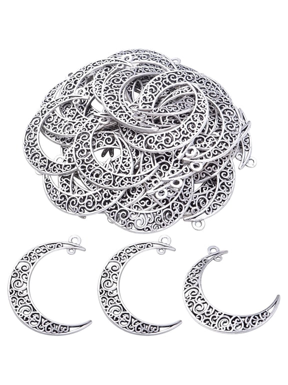 Crescent Moon Charms, Silver Alloy Hollow Moon Necklace Pendants for Diy Crafts Jewelry Making, 40 Pieces