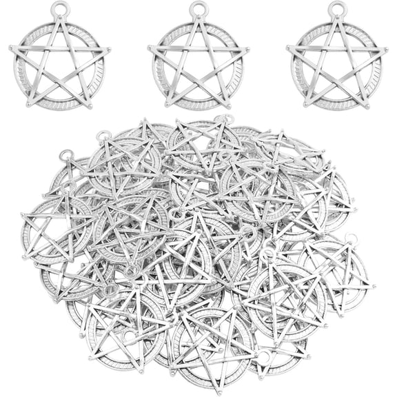 40pcs Antique Silver Pentagram Star Charms Alloy Magic Pentacle Star Protection Lucky Dangle Pendants Craft Supplies for DIY Necklace Bracelet Jewelry Making Decor