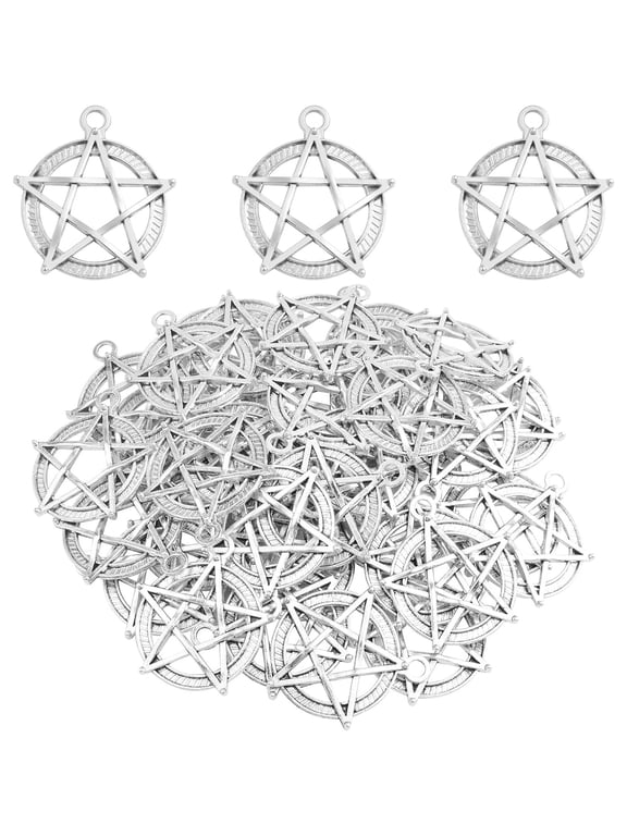 40pcs Antique Silver Pentagram Star Charms Alloy Magic Pentacle Star Protection Lucky Dangle Pendants Craft Supplies for DIY Necklace Bracelet Jewelry Making Decor