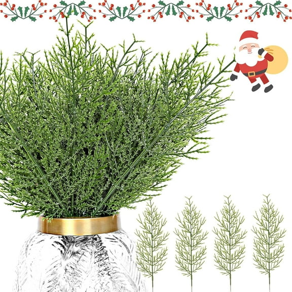 40pcs Artificial Pine Branches, 14" Christmas Greenery Stems, Faux Cedar Stems Pine Picks for Wreath, Table Centerpieces Floral Arrangements Christmas Indoor Outdoor Home Decor