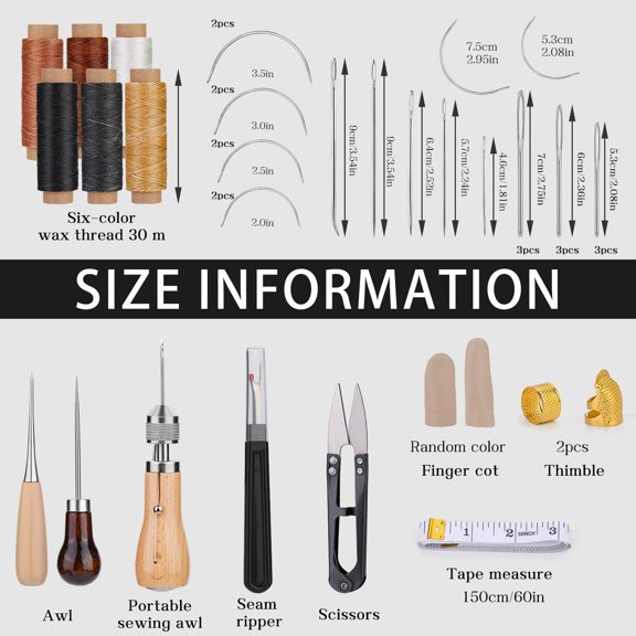 40pcs Awl Kit with Storage Bag, Leather Awl Set with Waxed Threads, Needles and Seam Ripper
