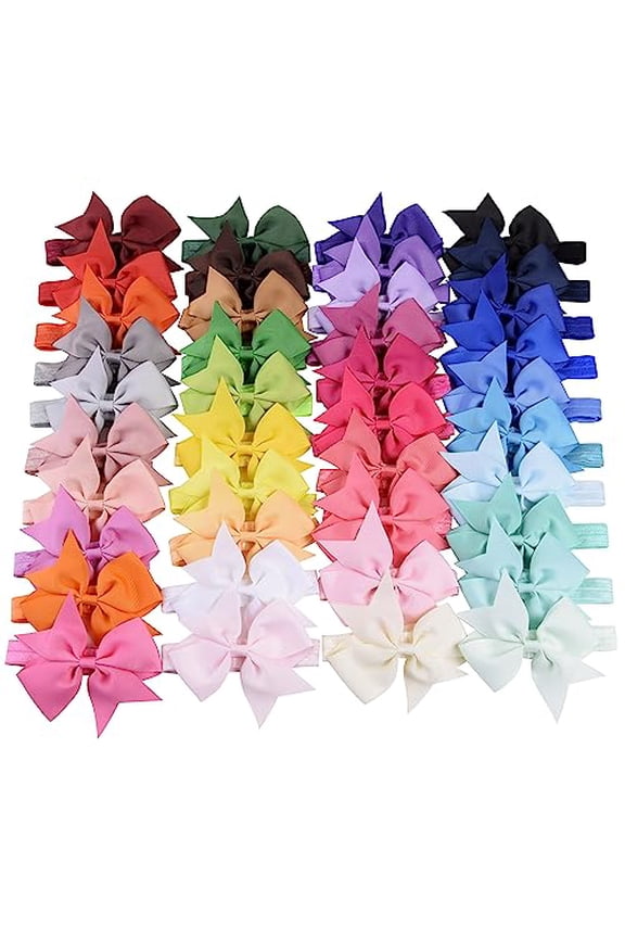 40pcs Baby Girls Hair Bows Headbands Grosgrain Ribbon Hair Band Accessories for Infants Newborn Toddler (4In)