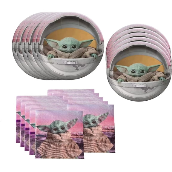 40pcs Baby Yeda Party Supplies include 20 plates, 20 napkins for the Yoda birthday party decoration