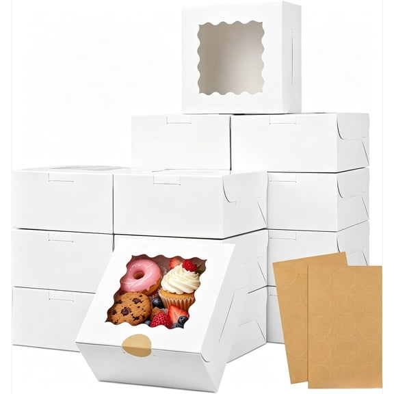 40pcs Bakery Boxes, 4x4x2.64 Inches Cookie Box with Window, White Treat Containers for Small Pie, Chocolate Covered Strawberries, Cupcake and Easter Pastry
