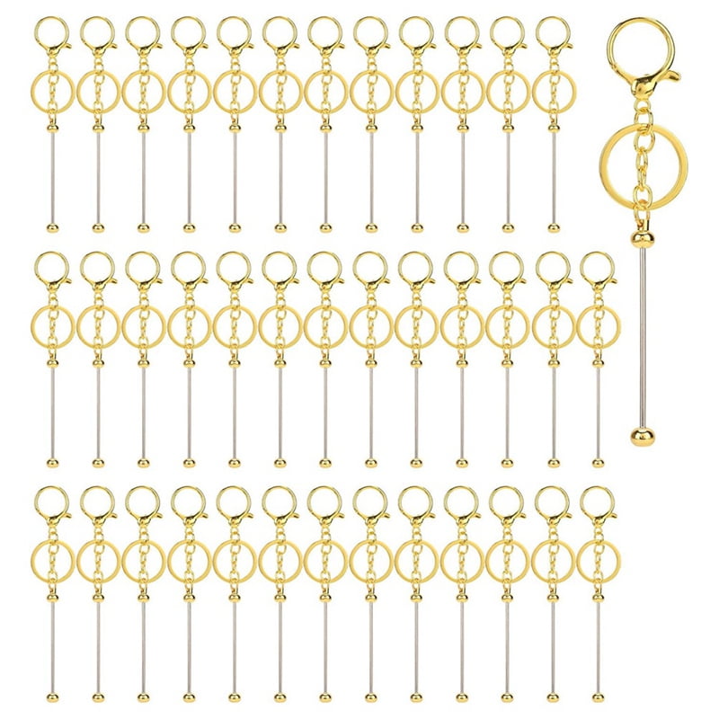 40pcs Beadable Keychain Bars, Metal Beaded Keychain Blank Keychains Key Chain Charms Making Accessories for Craft DIY