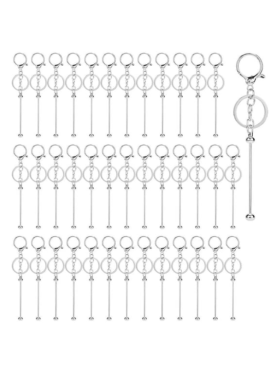 40pcs Beadable Keychain Bars,Metal Beaded Keychain Blank Keychains Key Chain Charms Making Accessories for Craft DIY