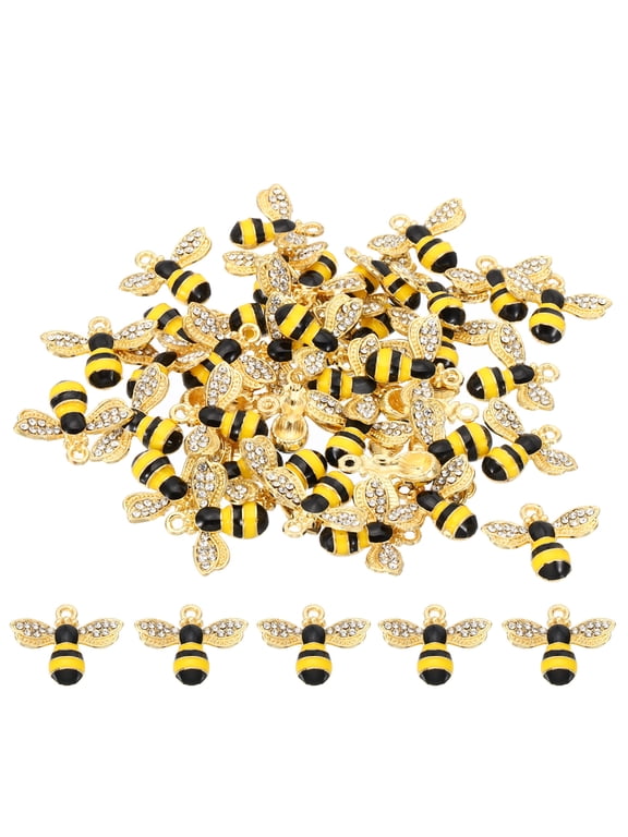 40 Pcs Bees Charm Bees Bracelet Charm Pendants Enamel Resin Rhinestone Black Yellow