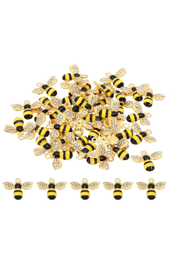 40 Pcs Bees Charm Bees Bracelet Charm Pendants Enamel Resin Rhinestone Black Yellow