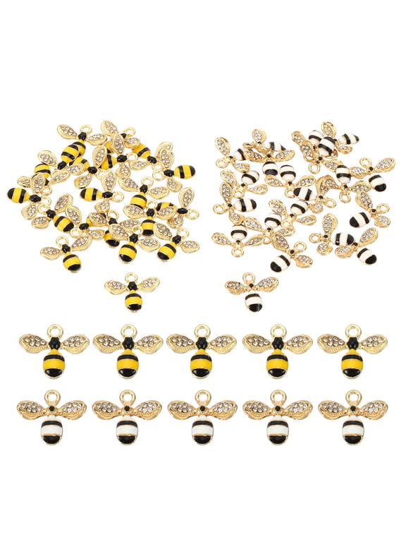 40 Pcs Bees Charm Bees Bracelet Charm Pendants Enamel Resin Rhinestone for Jewelry Making Yellow White