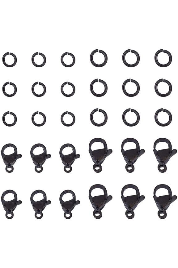 40pcs Black Lobster Claw Clasps with Jump Ring Stainless Steel Necklace Fasteners Hook Set End Chain Clasp Kits Metal Jewelry Clasps for DIY Bracelet Necklace Jewelry Making