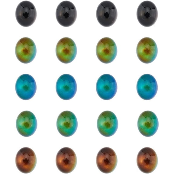 40pcs Black Oval Glass Cabochons Temperature Sensing Color Changing Cabochon Beads Translucent Changing Color Mood Glass Beads for DIY Jewellery Making DIY Craft