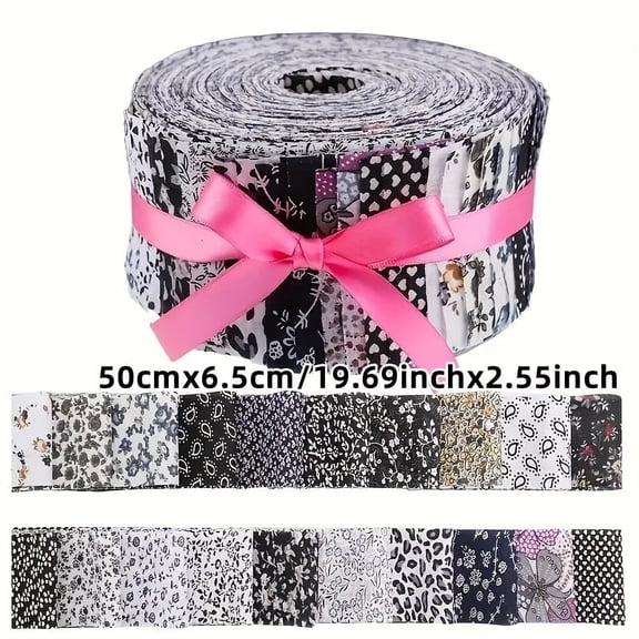 40pcs Black And White Jelly Roll Fabric Strips for Quilting Sewing, 2.56 x 19.69in Precut Cotton Floral Quilting Fabric for Patchwork, DIY Sewing Crafts, Halloween Fabric and Quilt Fabric Projects