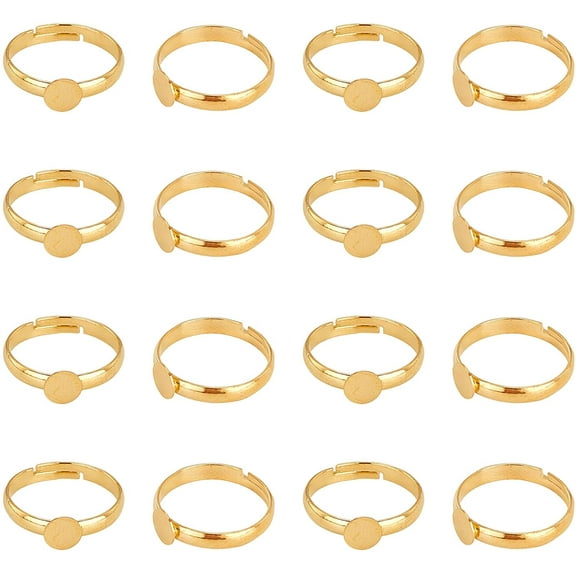 40pcs Blank Rings Brass Adjustable Finger Ring Settings Components Gold Rings with 6mm Round Pad for Jewelry Ring Making