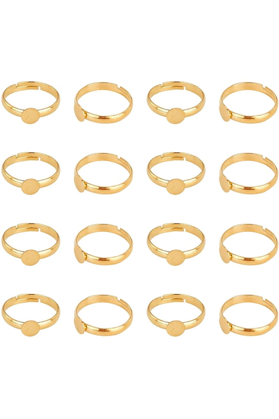 40pcs Blank Rings Brass Adjustable Finger Ring Settings Components Gold Rings with 6mm Round Pad for Jewelry Ring Making