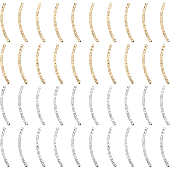 40pcs Brass Curved Tube Beads 30x2mm Golden Silver Plated Long Curved Noodle Tube Spacer Beads for DIY Craft Jewelry Making Hole: 1mm Craft Supply
