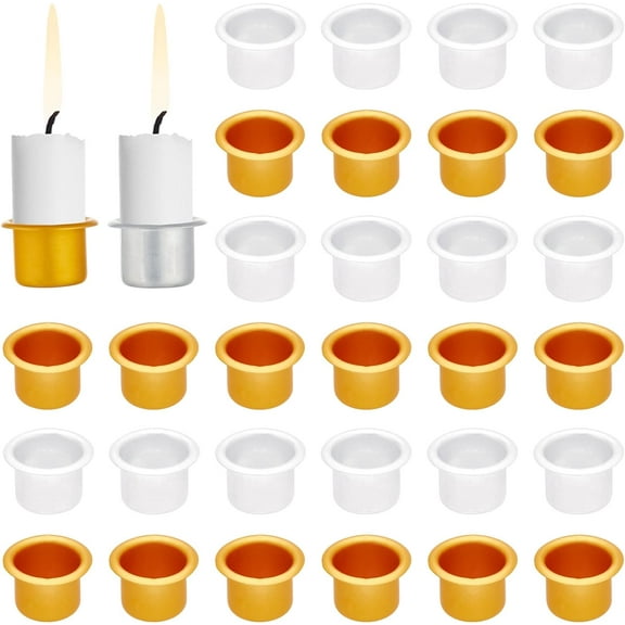 40pcs Candlestick Holder Cup Aluminum Metal Candle Inserts 0.7x1 Inch Candle Drip Protectors Drip Catchers for Wax Dripping Jar Candle Accessories golden & Platinum