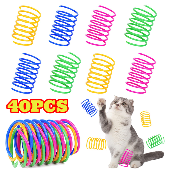 40pcs Cat Springs, Interactive Spiral Cat Toys, Colorful Plastic Kitten Toys for Hunting, Swatting, Biting