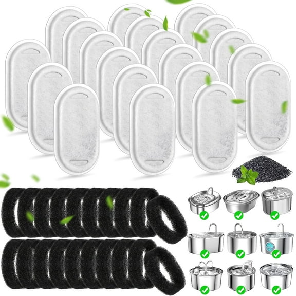 40pcs Cat Water Fountain Filters, EEEkit Pet Sponges Drinking Dispenser Replacement Filters for 67/108/135oz