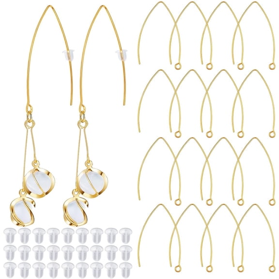 40pcs Clear Ear Backs and 40pcs Stainless Steel Ear Wire V-Shaped Earring Hooks Hypoallergenic Earring Hooks Components for DIY Dangle Earrings Jewelry Making, Golden