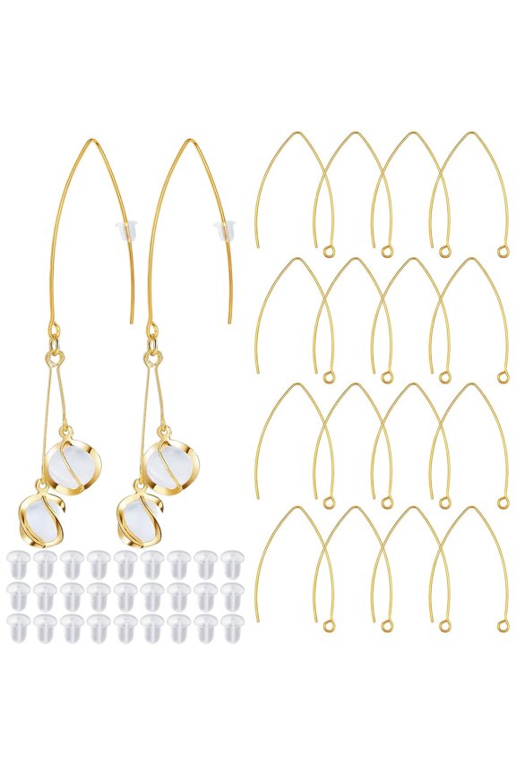 40pcs Clear Ear Backs and 40pcs Stainless Steel Ear Wire V-Shaped Earring Hooks Hypoallergenic Earring Hooks Components for DIY Dangle Earrings Jewelry Making, Golden