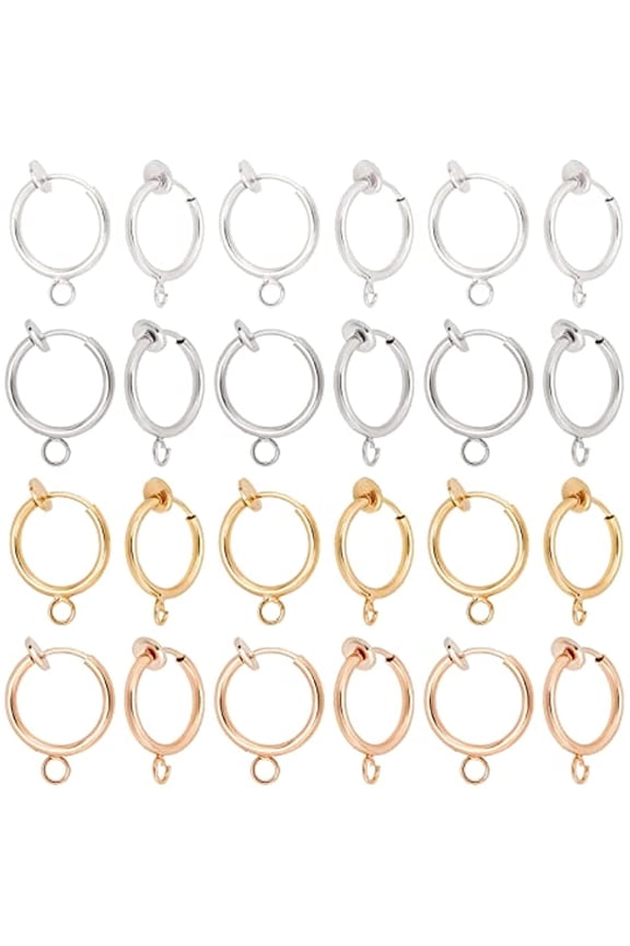 40pcs Clip on Earring Converters 4 Colors Non-Pierced Earring Components Findings 0.5 Inch Brass Dangle Earring Clip with Easy Open Loop for Non-Pierced Ears DIY Earring Making