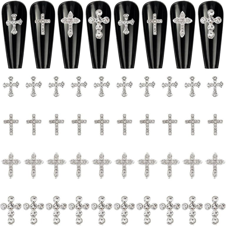 40pcs Cross Nail Charms 4Style Rhinestone Cross Nail Charms 3D