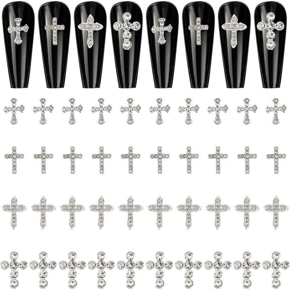 40pcs Cross Nail Charms 4Style Rhinestone Cross Nail Charms 3D Luxury Cross Charms Flat Back Diamond Crystal Rhinestones Nail Art Charms Nail Gems