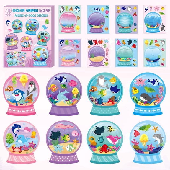 Laffact 40 Sheets Ocean Animals Crystal Ball Scene Stickers kit for Handmade Class Party Decorations