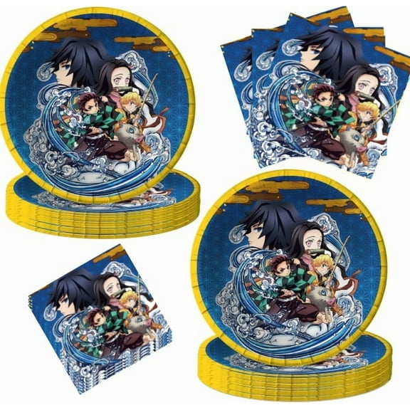 40pcs Demon Slayer Party Supplies Include 20 Plates, 20 Napkins for the Demon Slayer Birthday Party Decoration