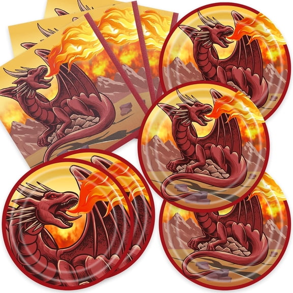 40pcs Dragon Birthday Party Decorations Wings of Fire Dragon Theme Party Supplies Red Fire Dragon Plates and Napkins for Kids Boys Fantasy Red Dragon Party Supplies,for 20 Guests
