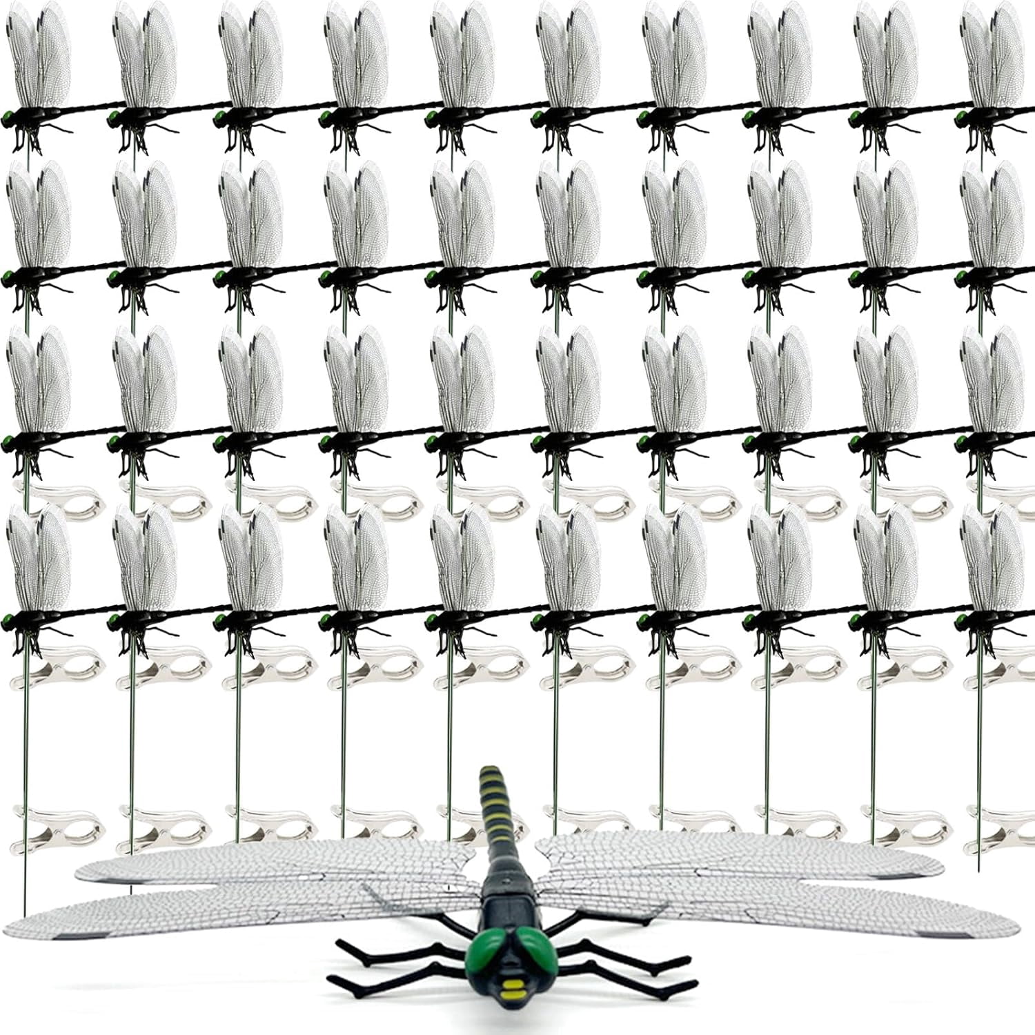 40pcs Dragonfly Clip Bug Repellent, Clip on Dragon Fly, Outdoor Fake Dragonfly Rod Clip for Hat, 3D Artificial Realistic Garden Stakes Decor to Keep Flies Away for Indoor Patio (Black*40Pcs)