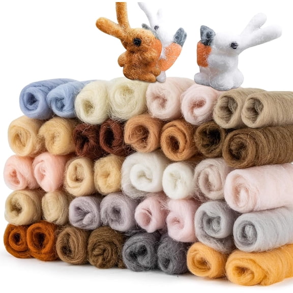 40pcs Felting Wool Roving - 20 Dark Colors for Needle Core Bulk Spinning DIY Craft Mix Color