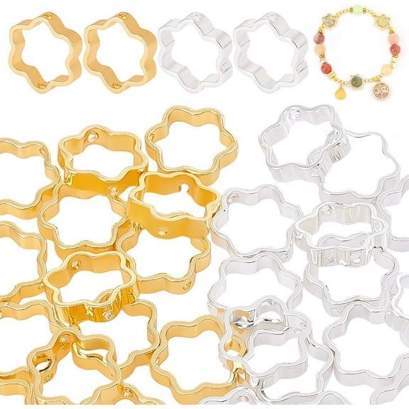 40pcs Flower Bead Frames 13mm Brass Focal Beads Double Hole Beadable Focal Frames Hollow Open Spacer Beads