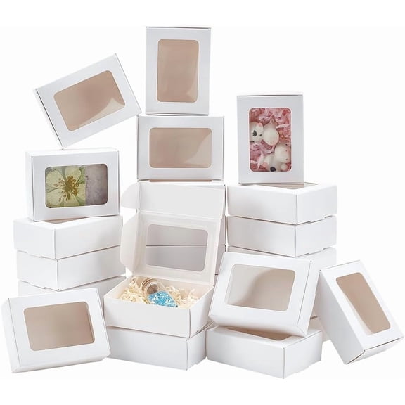 40pcs Foldable Creative Kraft Paper Mailer Boxes with Visible Window Shipping Boxes Rectangle 6.7x9.1x3cm DIY White