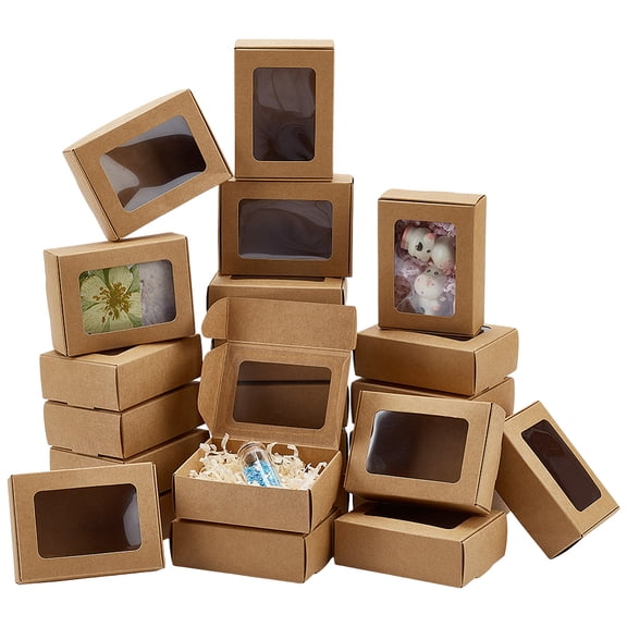40pcs Foldable Creative Kraft Paper Mailer Boxes with Visible Window Shipping Boxes Rectangle Saddle Brown 6.7x9.1x3cm DIY