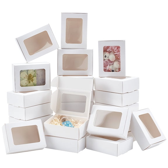 40pcs Foldable Creative Kraft Paper Mailer Boxes with Visible Window Shipping Boxes Rectangle White 6.7x9.1x3cm DIY