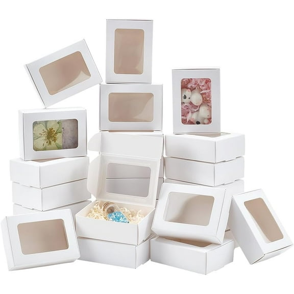 40pcs Foldable Creative Kraft Paper Mailer boxes with Visible Window Shipping boxes Rectangle White 6.7x9.1x3cm