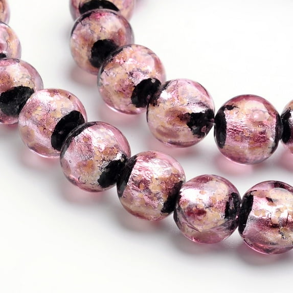 40pcs Glow in the Dark Luminous style Handmade Silver Foil Glass Round Beads Thistle 10mm Hole: 2mm