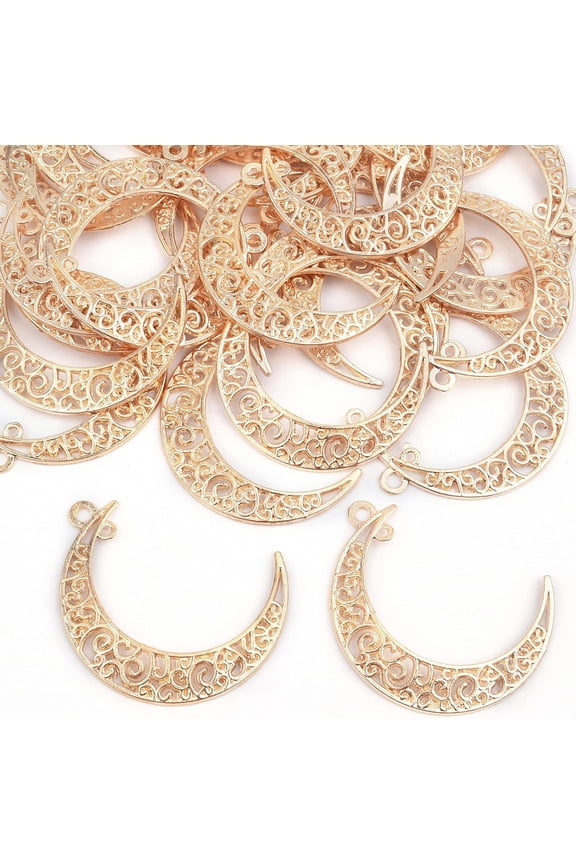 40pcs Hollow Moon Charms Alloy Crescent Pendants Celestial Dangle Charms for DIY Bracelet Necklace Jewelry Making, 40x28mm(Light Golden)