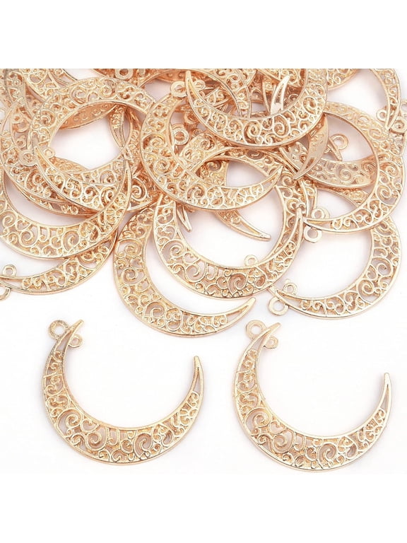 40pcs Hollow Moon Charms Alloy Crescent Pendants Celestial Dangle Charms for DIY Bracelet Necklace Jewelry Making, 40x28mm(Light Golden)