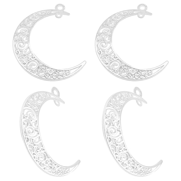 40pcs  Hollow Moon Charms Filigree Luna Crescent Charms Celestial Moon Pendants for DIY Earrings Necklace Jewelry Making Findings,Bright Silver