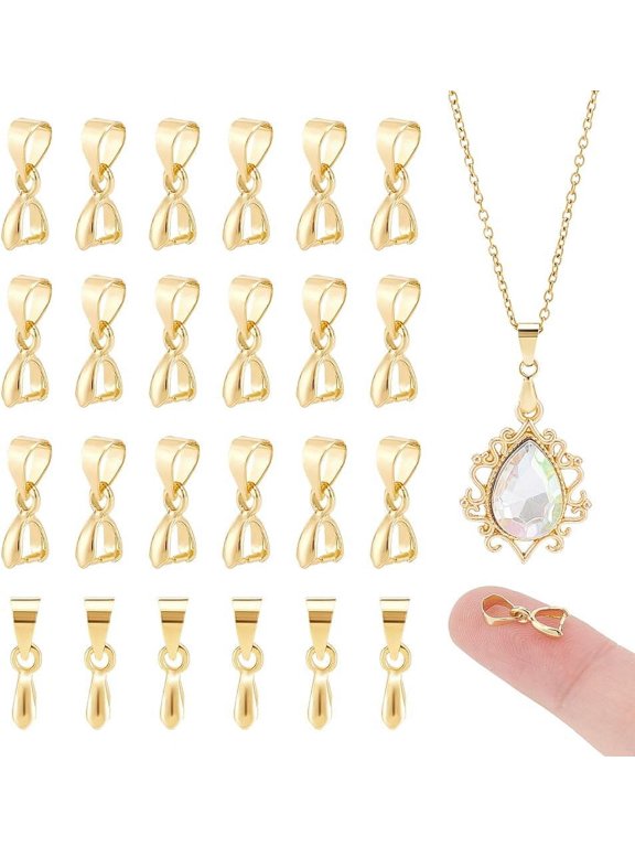 40pcs Ice Pick Pinch Bails Real 18K Gold Plated Pendant Pinch Bails Brass Snap on Bails Pendant Bail Connector Pinch Dangle Charm Pendant Connectors for Jewelry Making DIY Craft 9x5x3mm DIY